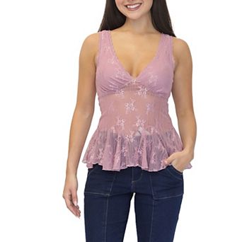 Juniors' madden girl V-Neck Lace Trim Fit & Flare Tank Top