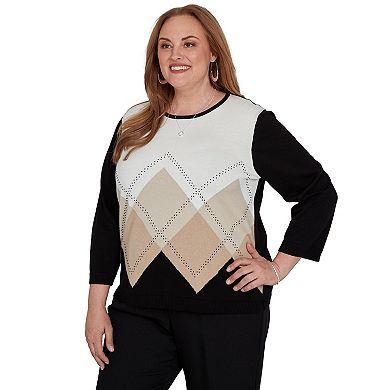 Women's Petite Alfred Dunner Travel Advisory Argyle Beaded Sweater