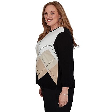 Women's Petite Alfred Dunner Travel Advisory Argyle Beaded Sweater