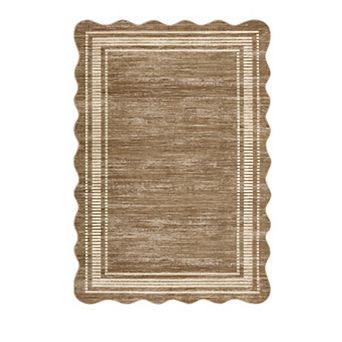 8x10FT Washable Modern Scalloped Area Rug Rubber Backing Non Slip for Bedroom Dining Playroom
