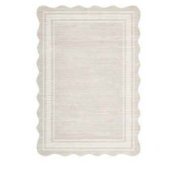 8x10FT Washable Modern Scalloped Area Rug Rubber Backing Non Slip for Bedroom Dining Playroom
