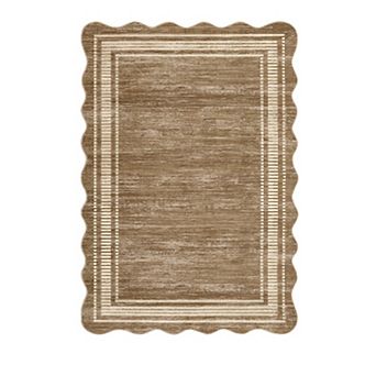 8x10FT Washable Modern Scalloped Area Rug Rubber Backing Non Slip for Bedroom Dining Playroom