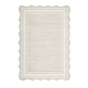 9x12FT Washable Modern Scalloped Area Rug Low Pile for Kids Room Playroom Apartment