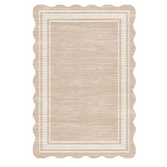 9x12FT Washable Modern Scalloped Area Rug Low Pile for Kids Room Playroom Apartment