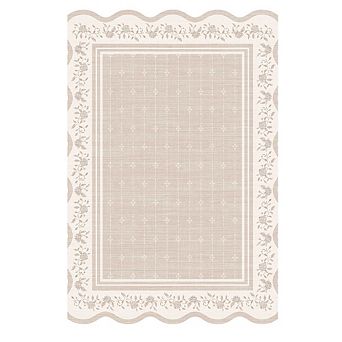 8x10FT Washable Area Rug Scalloped Floral Border Non Slip Low Pile for Bedroom Nursery Apartment