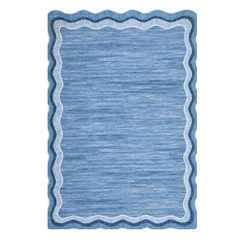8x10FT Washable Area Rug Scalloped Non Slip Low Pile for Nursery Playroom Office