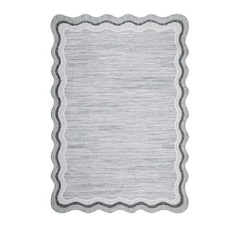 8x10FT Washable Area Rug Scalloped Non Slip Low Pile for Nursery Playroom Office