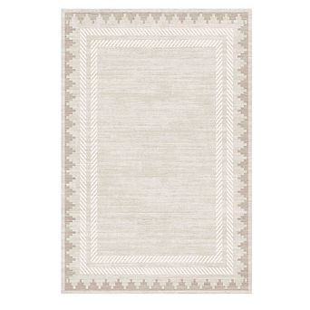 8x10FT Washable Area Rug Modern Geometric Border Non Slip Rubber Back for Living Room Dining Laundry