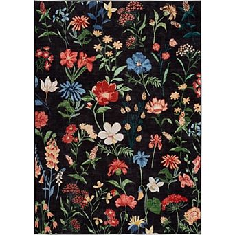 8x10FT Washable Area Rug Vintage Floral Non Slip Low Pile for Living Room Kitchen Office