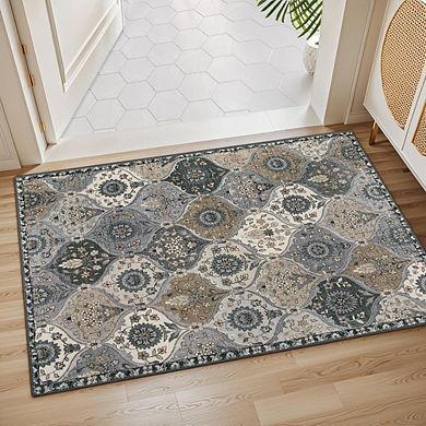 Moroccan Trellis 2x3 Non-Slip Washable Entryway Rug, Small Indoor Accent Carpet