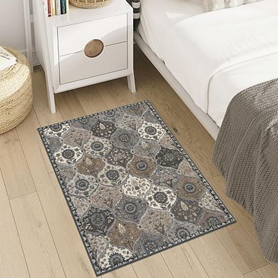 Moroccan Trellis 2x3 Non-Slip Washable Entryway Rug, Small Indoor Accent Carpet