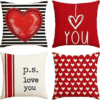 Valentine’s Day Throw Pillow Covers, Red Heart 18x18 Set of 4