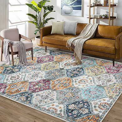 Vintage Washable Low-Pile Rug - Non-Slip, Stain Resistant Soft Oriental Indoor Carpet
