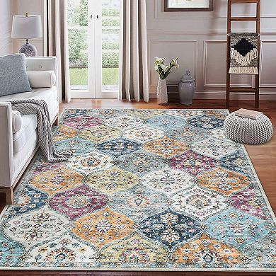 Vintage Washable Low-Pile Rug - Non-Slip, Stain Resistant Soft Oriental Indoor Carpet