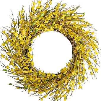 18 Inch Artificial Forsythia Flower Wreath for Front Door and Home Decor