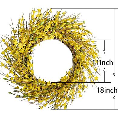 18 Inch Artificial Forsythia Flower Wreath for Front Door and Home Decor