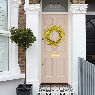 18 Inch Artificial Forsythia Flower Wreath for Front Door and Home Decor