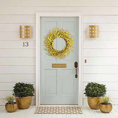 18 Inch Artificial Forsythia Flower Wreath for Front Door and Home Decor
