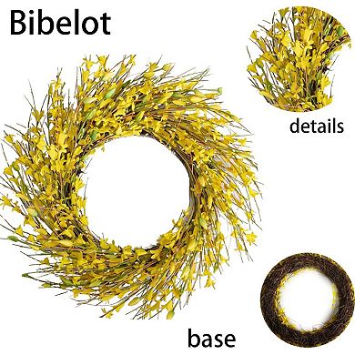 18 Inch Artificial Forsythia Flower Wreath for Front Door and Home Decor