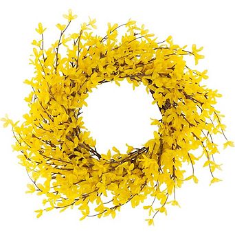 24-Inch Yellow Forsythia Wreath - Artificial Spring Wreath for Home or Patio Decor