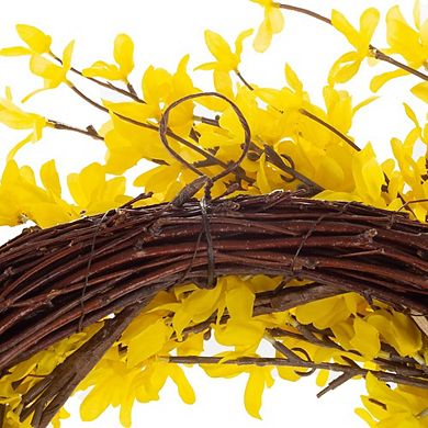 24-Inch Yellow Forsythia Wreath - Artificial Spring Wreath for Home or Patio Decor