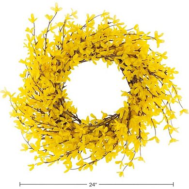 24-Inch Yellow Forsythia Wreath - Artificial Spring Wreath for Home or Patio Decor