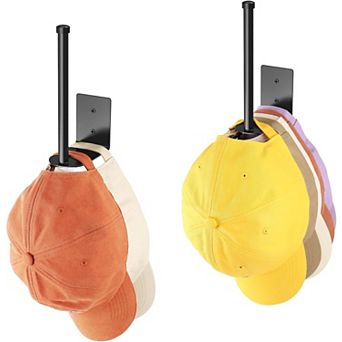 2-Pack Wall-Mount Hat Rack Organizer for Baseball Caps, Black