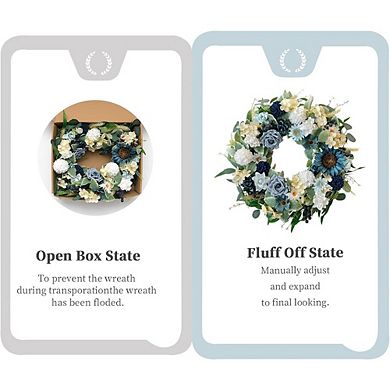 22" Spring Flower Wreath with Sunflowers & Roses, Artificial Greenery for Door & Home Decor