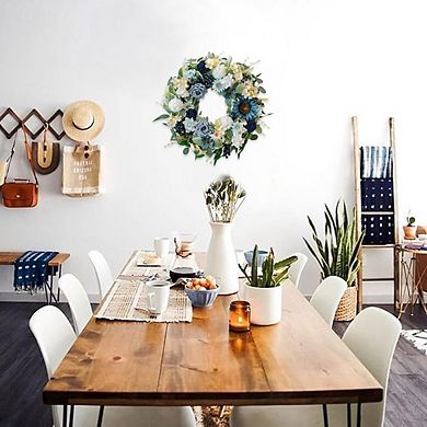 22" Spring Flower Wreath with Sunflowers & Roses, Artificial Greenery for Door & Home Decor