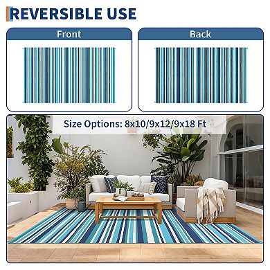 Garvee Geometric Reversible Waterproof Outdoor Rug with Iridescent Stripes for Pool & Travel Beach