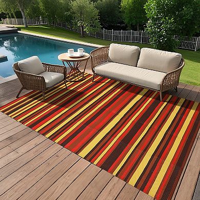 Garvee Geometric Reversible Waterproof Outdoor Rug with Iridescent Stripes for Pool & Travel Beach