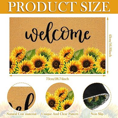 2 Pcs Sunflower Doormat & Wreath Set, 17x29 Inch Welcome Mat