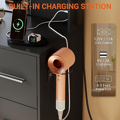 Makeup Vanity Desk: LED Mirror, 3 Color Modes, Power Outlet, 7 Drawers, 6 Shelves & Stool