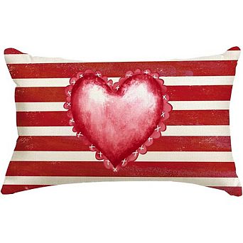 Valentine’s Pillow Cover 12x20 Red Heart Striped Outdoor Lumbar Decor
