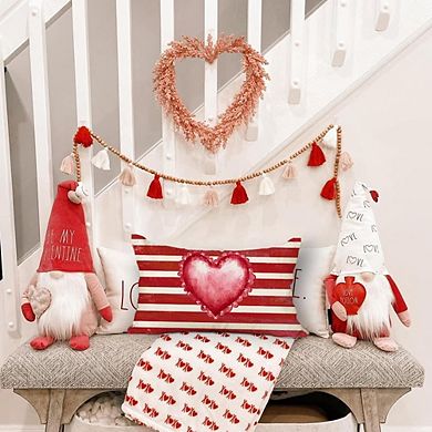 Valentine’s Pillow Cover 12x20 Red Heart Striped Outdoor Lumbar Decor
