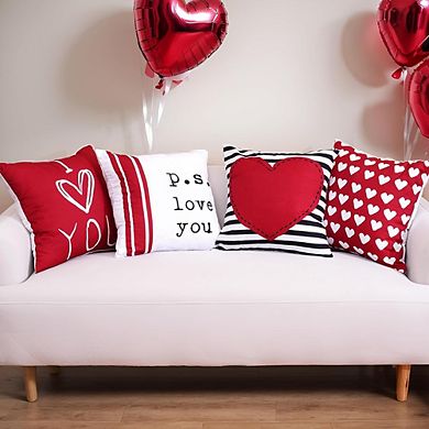 Valentine’s Day Pillow Covers 18x18, Love Heart & Stripes Set of 4