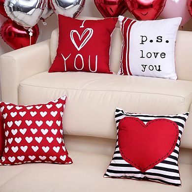 Valentine’s Day Pillow Covers 18x18, Love Heart & Stripes Set of 4