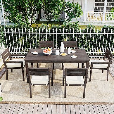 Merax 7 Pieces Acacia Wood Outdoor Dining Set with Cushions,Modern 6 Chairs and 1 Large Table
