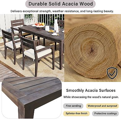 Merax 7 Pieces Acacia Wood Outdoor Dining Set with Cushions,Modern 6 Chairs and 1 Large Table