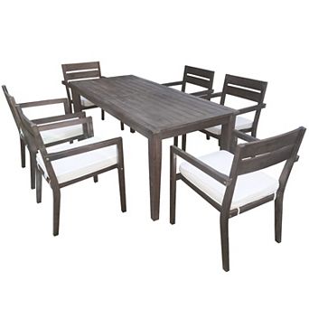 Merax 7 pc Acacia Wood Outdoor Dining Set with Cushions,Modern 6 Chairs and 1 Large Table