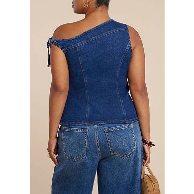 ELOQUII Women's Plus Size Asym Denim Top