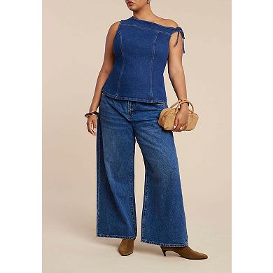 ELOQUII Women's Plus Size Asym Denim Top