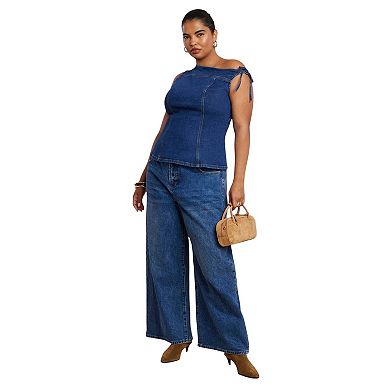 ELOQUII Women's Plus Size Asym Denim Top