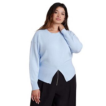 ELOQUII Women's Plus Size Zipper Hem Sweater