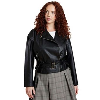 ELOQUII Women's Plus Size Belted Faux Leather Moto Jacket