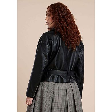 ELOQUII Women's Plus Size Belted Faux Leather Moto Jacket