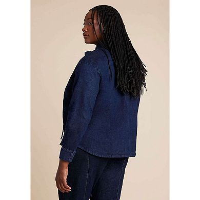 ELOQUII Women's Plus Size Denim Top With Bow Tie