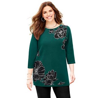 Catherines Women's Plus Size Jacquard Metallic Sweater