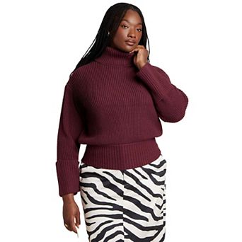 ELOQUII Women's Plus Size Cuffed Turtleneck Sweater