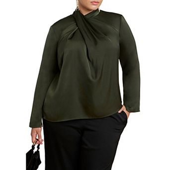 ELOQUII Women's Plus Size High Neck Drape Top